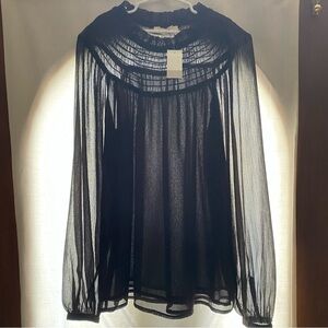 LOFT Elegant Dark Brown & Black Sheer Blouse NWT
